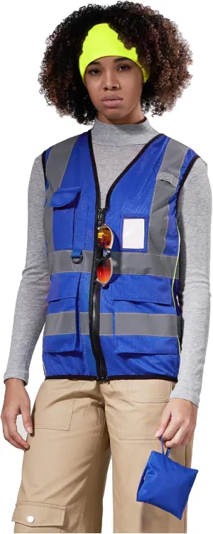 A-SAFETY High Vis Safety Vest for Women - Reflective Strips, Multi-Pockets, Zipper Closure