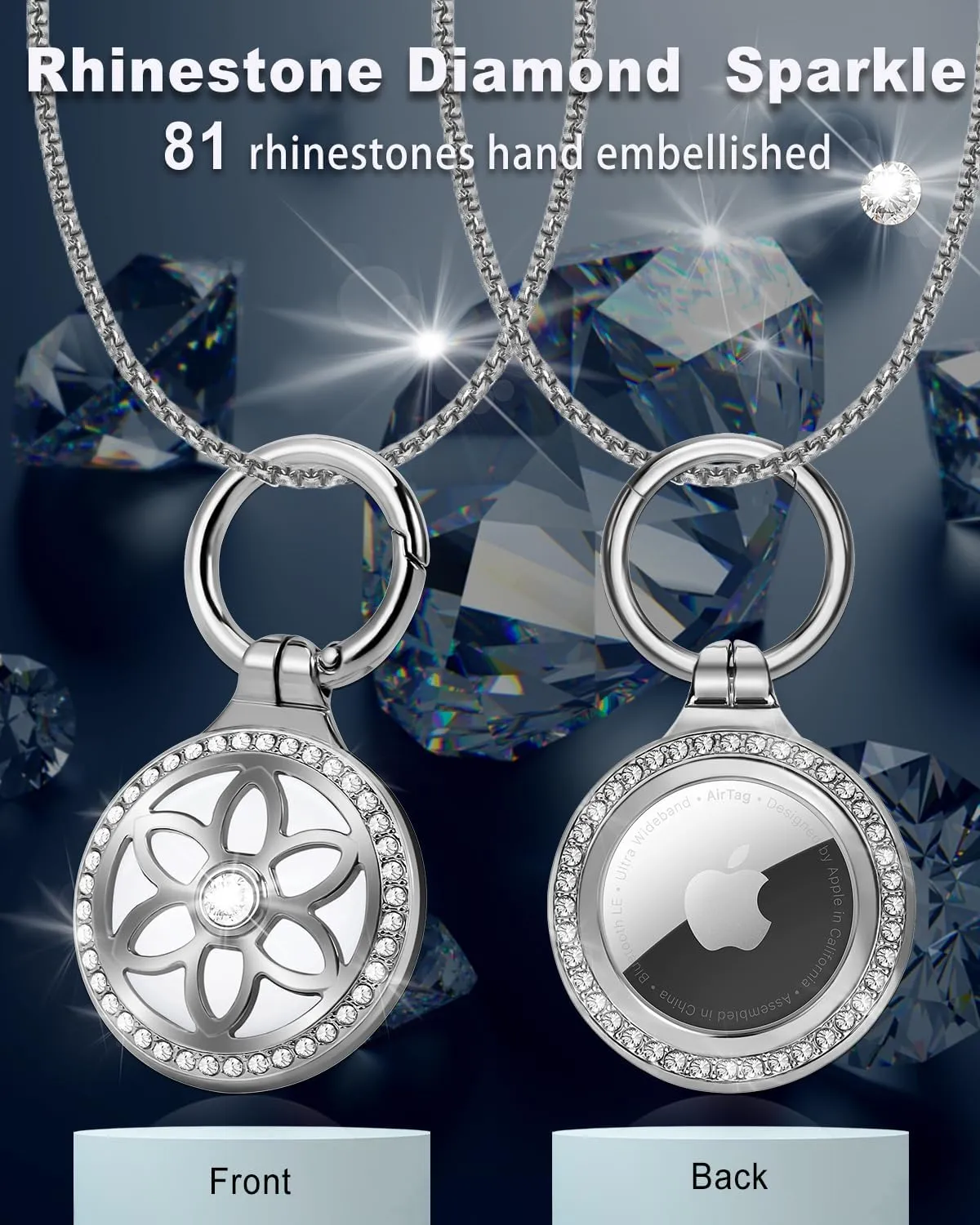 Airtag Necklace for Kids,Girls,Adults,Metal Badge Airtag Necklace,Airtag Watch Necklace,29in Adjustable Alloy Necklace with Airtag Holder for Apple Air Tag