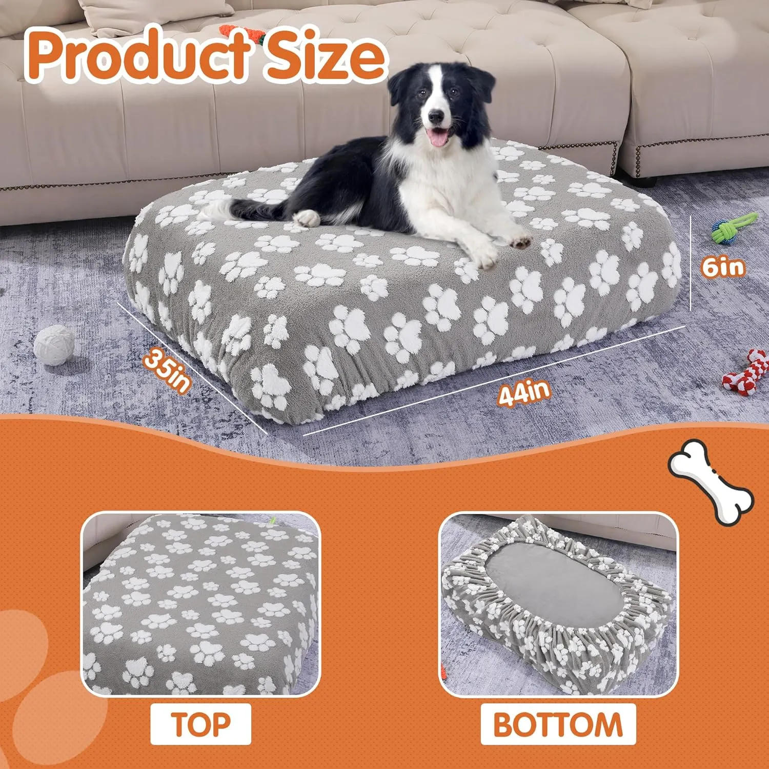 BALAPET Washable Dog Bed Cover 100% Waterproof, Soft Plush Velvet Dog Bed Covers Replacement Only, Fitted Reusable Cover for Pet Mat Bed(44x35x6in)