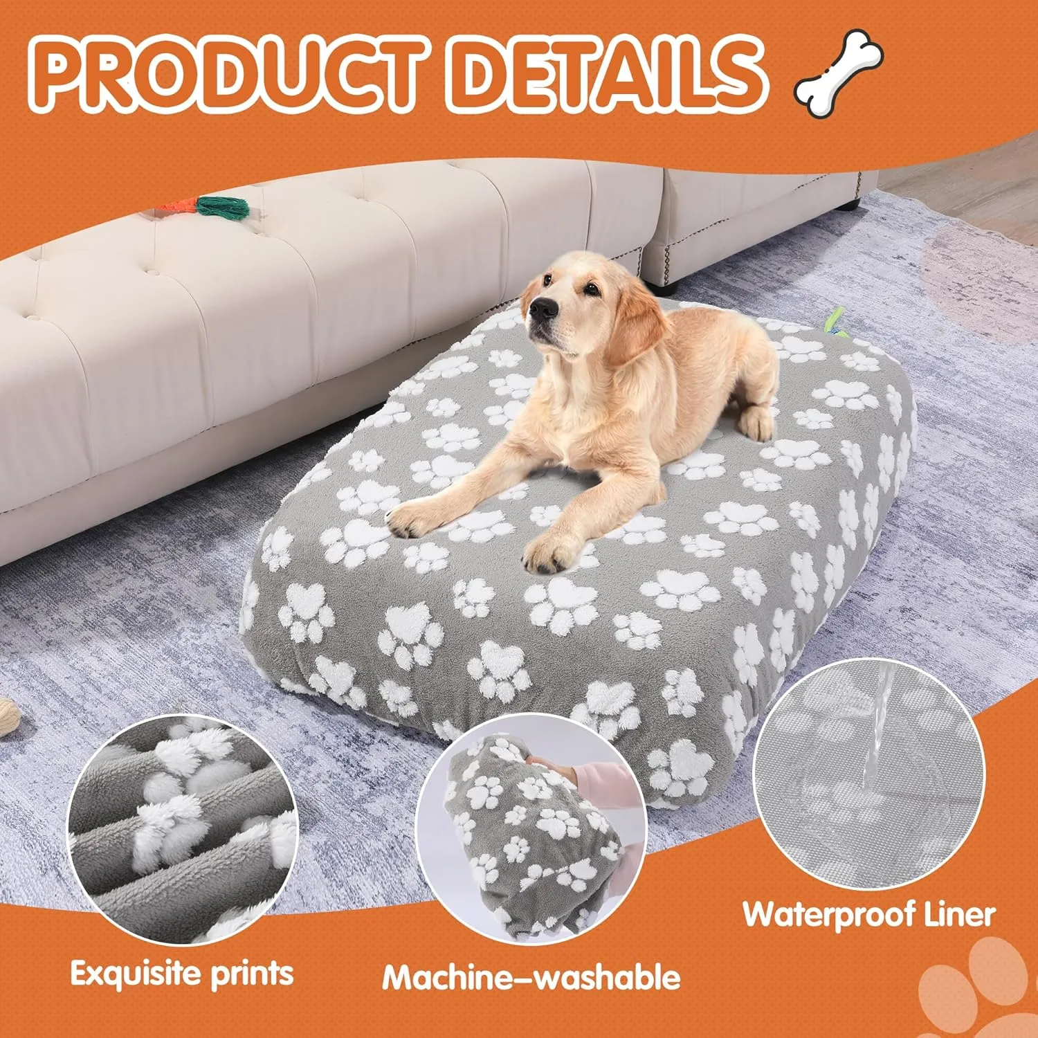 BALAPET Washable Dog Bed Cover 100% Waterproof, Soft Plush Velvet Dog Bed Covers Replacement Only, Fitted Reusable Cover for Pet Mat Bed(44x35x6in)