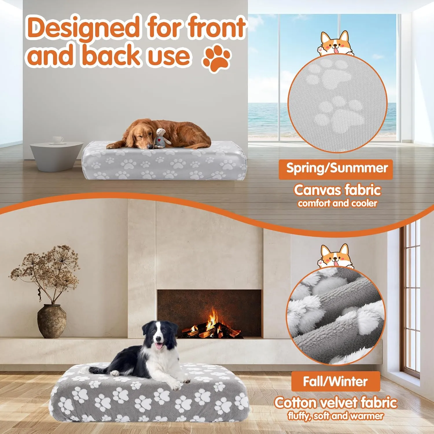 BALAPET Washable Dog Bed Cover 100% Waterproof, Soft Plush Velvet Dog Bed Covers Replacement Only, Fitted Reusable Cover for Pet Mat Bed(44x35x6in)