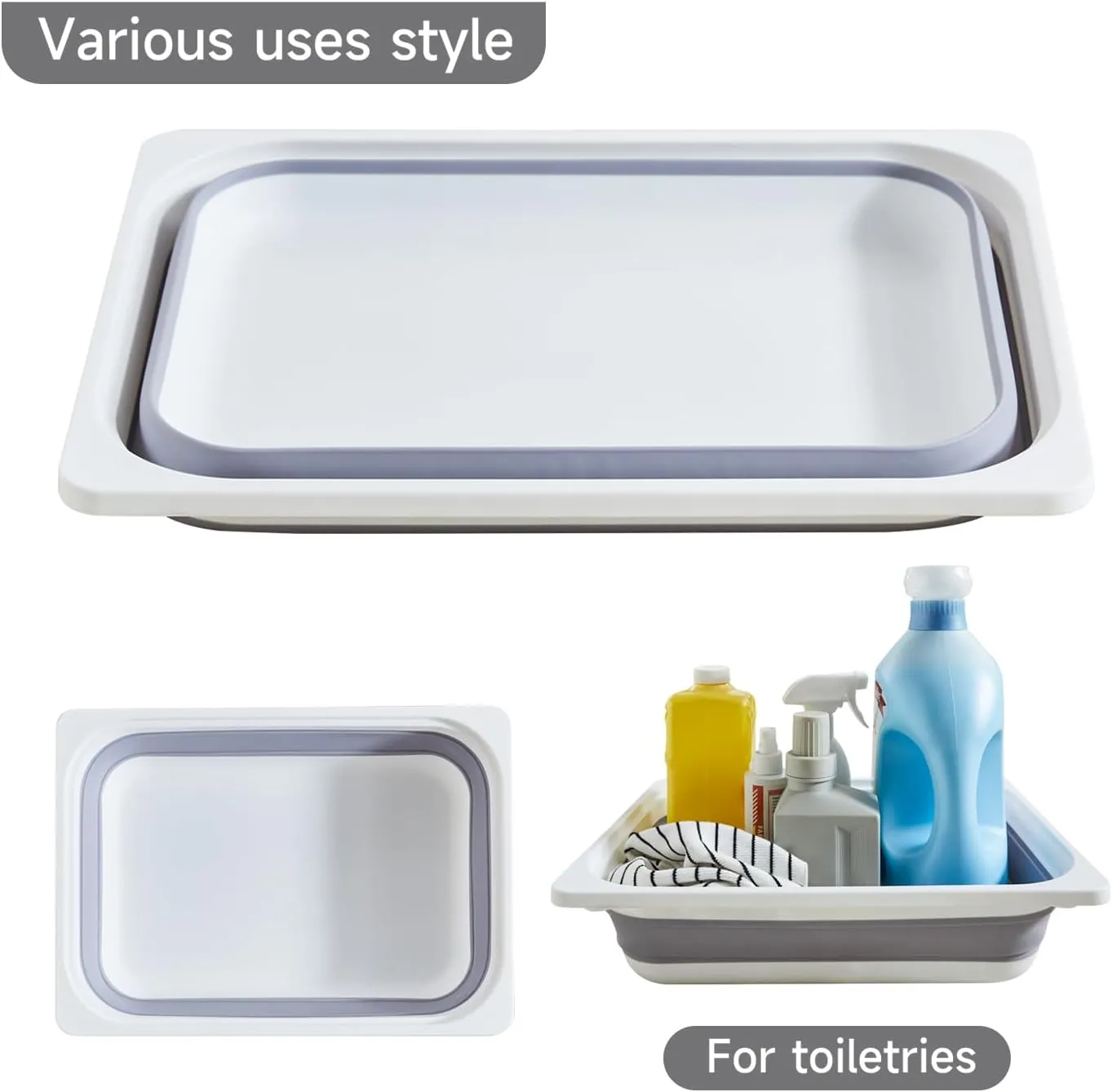 Beright Collapsible Storage Bin, Wash Basin Folding Dish Tub Sink, Space Saving for Dishing, Fruit and Camping, Hiking and Home, Grey, Large, 1 Pack