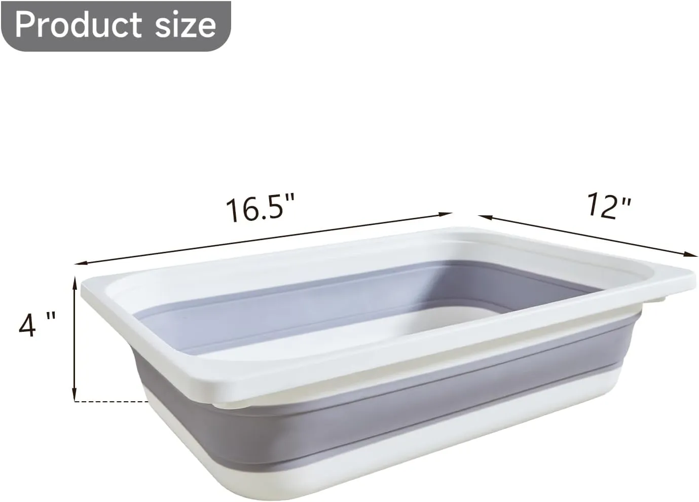 Beright Collapsible Storage Bin, Wash Basin Folding Dish Tub Sink, Space Saving for Dishing, Fruit and Camping, Hiking and Home, Grey, Large, 1 Pack