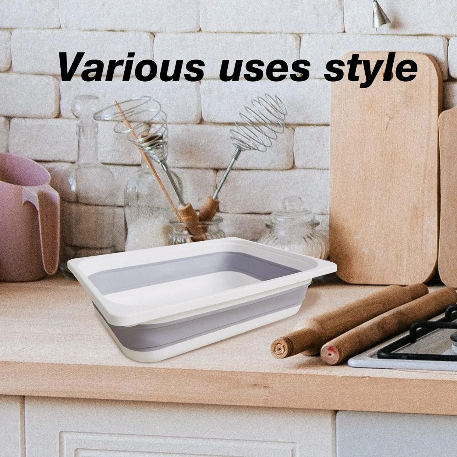 Beright Collapsible Storage Bin, Wash Basin Folding Dish Tub Sink, Space Saving for Dishing, Fruit and Camping, Hiking and Home, Grey, Large, 1 Pack