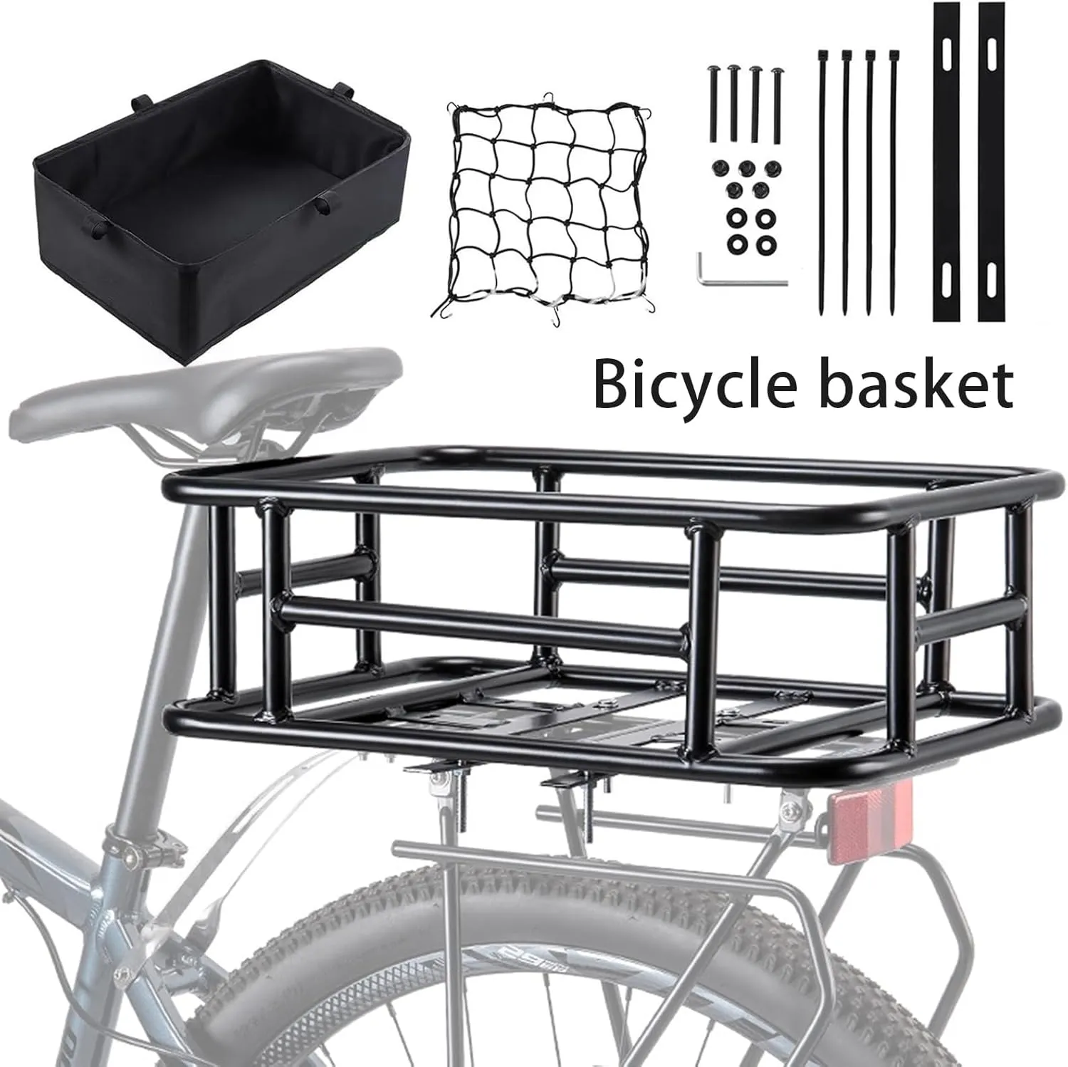 Bike Basket Rear,Large Capacity Folding Bicycle Basket with Removable Liner Bag,18 x 13 inches Bike Basket for Adult Women/Men Carrying Dogs, Pets, Fruit & Grocery C