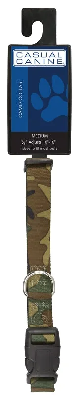 Casual Canine ZA6741 14 43 Dog Collar, D-Ring Link, 14 to 20 in L, 5/8 in W, Nylon, Green Camo :EA: QUANTITY: 1