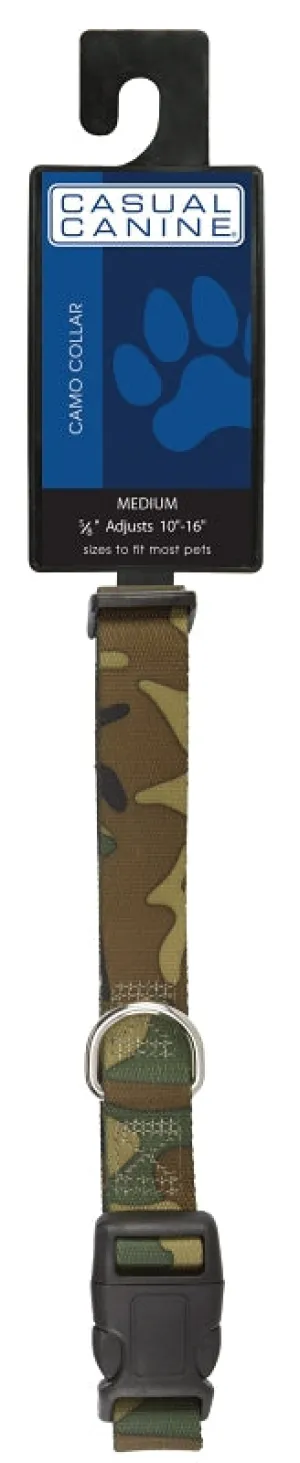 Casual Canine ZA6741 14 43 Dog Collar, D-Ring Link, 14 to 20 in L, 5/8 in W, Nylon, Green Camo :EA: QUANTITY: 1