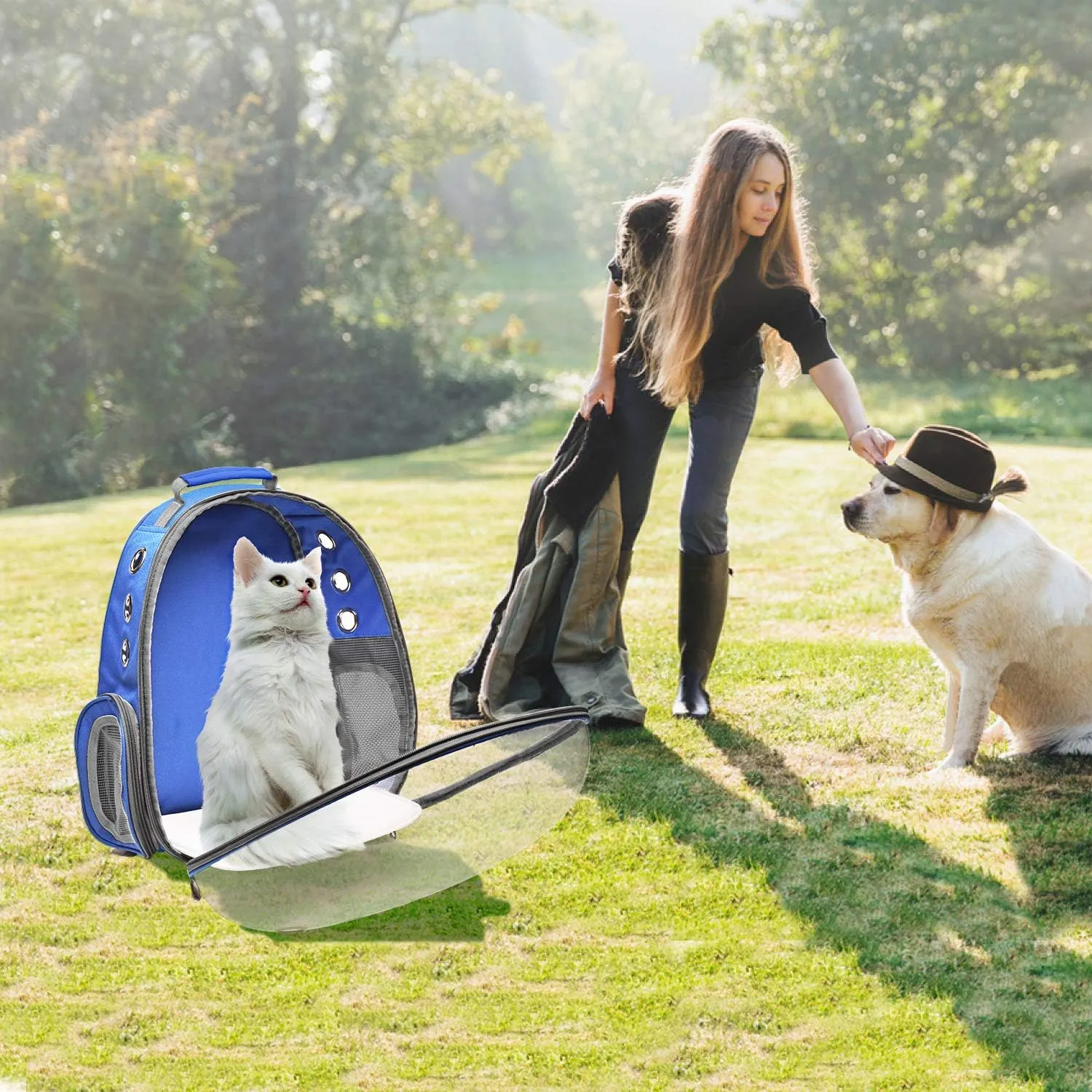 Cat Backpack Carrier Bubble Carrying Bag, Small Dog Backpack Carrier for Small Medium Dogs Cats, Space Capsule Pet Carrier Dog Hiking Backpack, Airline Approved Travel Carrier - Navy Blue