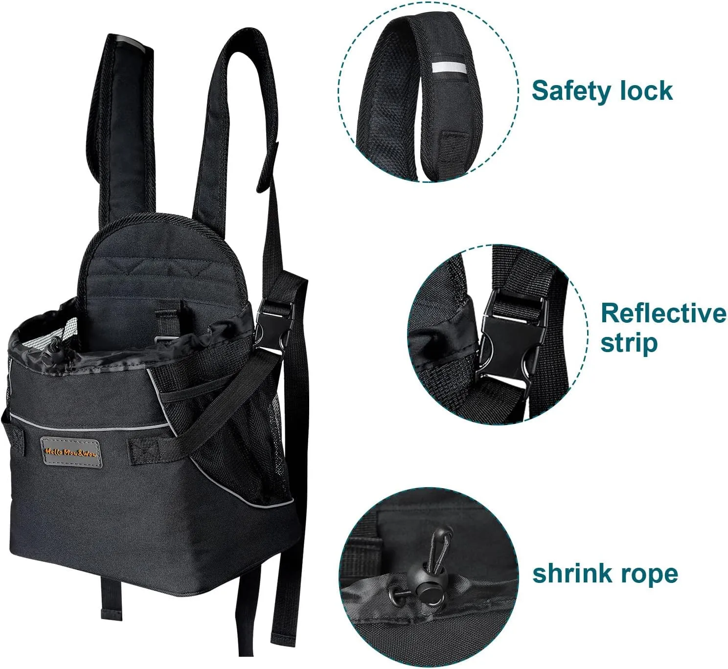 Cinf Backpack Adjustable Pet Front Cat Dog Carrier Bag Easy-Fit Traveling Hiking Camping Puppies Outdoor Use Black