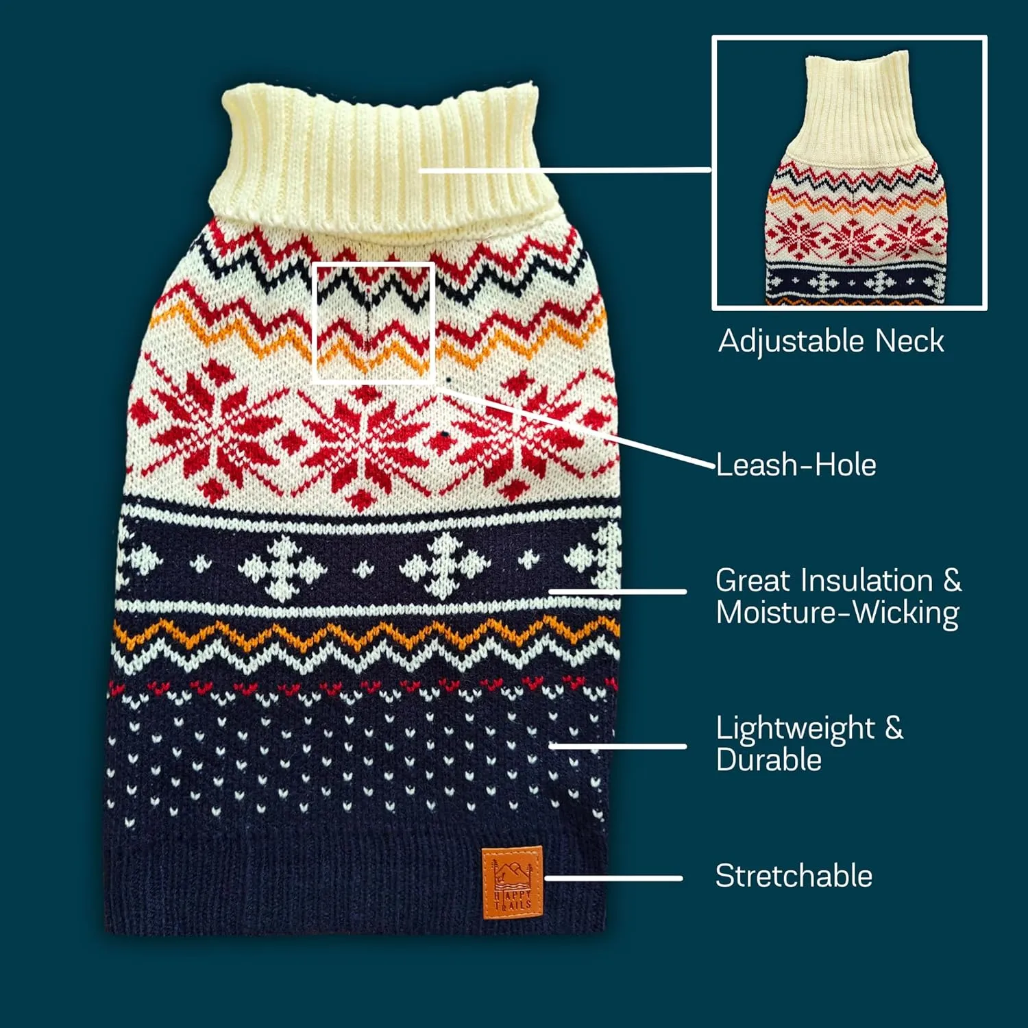 Cozy Acrylic Dog Sweater for Outdoor AdventuresBreathable & Insulating KnitClassic FitBackpacking Gear for DogsDog Hiking GearDog Camping Gear (Large, Nordic)