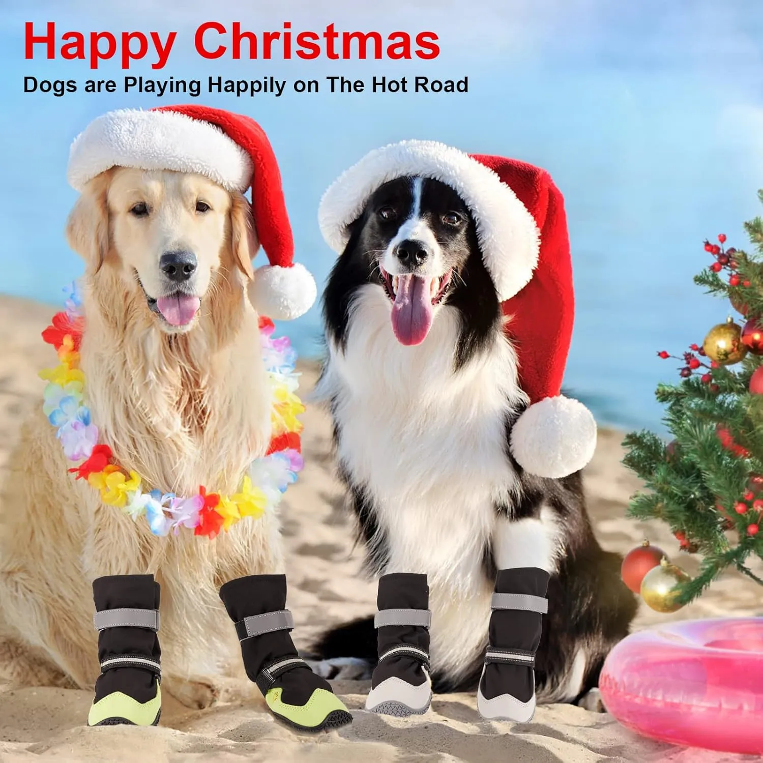 Dog Shoes, Dog Shoes for Large Dogs, Anti Slip Dog Boots & Paw Protectors for Winter Snowy and Summer Hot Pavement, 4 Pack Dog Booties Waterproof for Medium Large Small Black Green 1