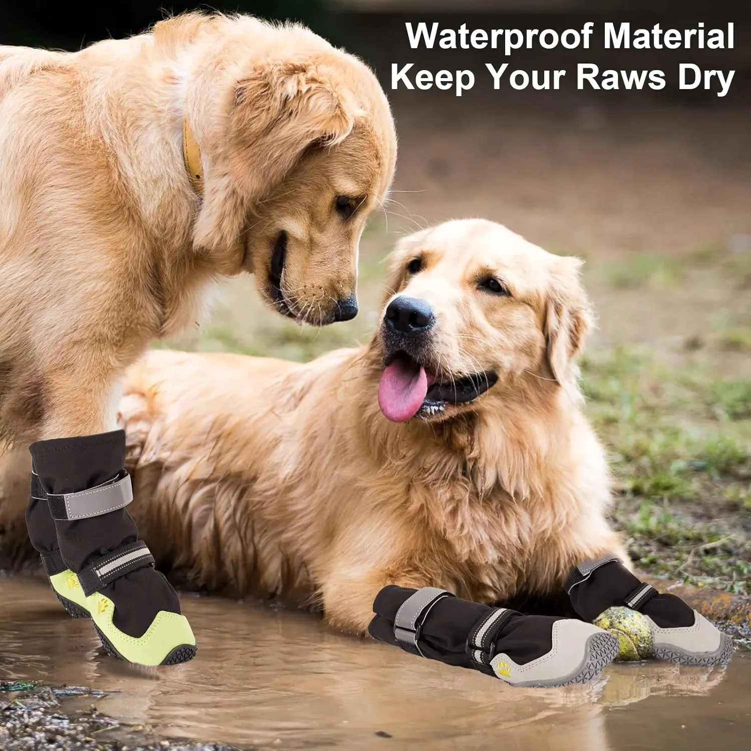 Dog Shoes, Dog Shoes for Large Dogs, Anti Slip Dog Boots & Paw Protectors for Winter Snowy and Summer Hot Pavement, 4 Pack Dog Booties Waterproof for Medium Large Small Black Green 1
