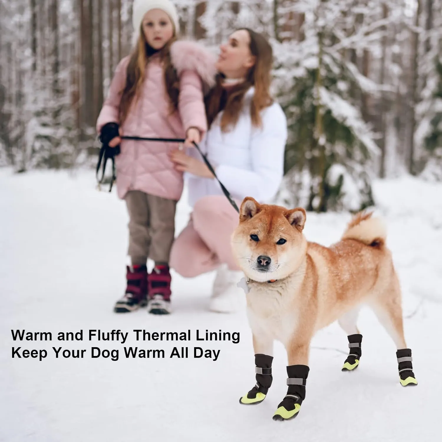 Dog Shoes, Dog Shoes for Large Dogs, Anti Slip Dog Boots & Paw Protectors for Winter Snowy and Summer Hot Pavement, 4 Pack Dog Booties Waterproof for Medium Large Small Black Green 1