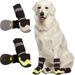 Dog Shoes, Dog Shoes for Large Dogs, Anti Slip Dog Boots & Paw Protectors for Winter Snowy and Summer Hot Pavement, 4 Pack Dog Booties Waterproof for Medium Large Small Black Green 1
