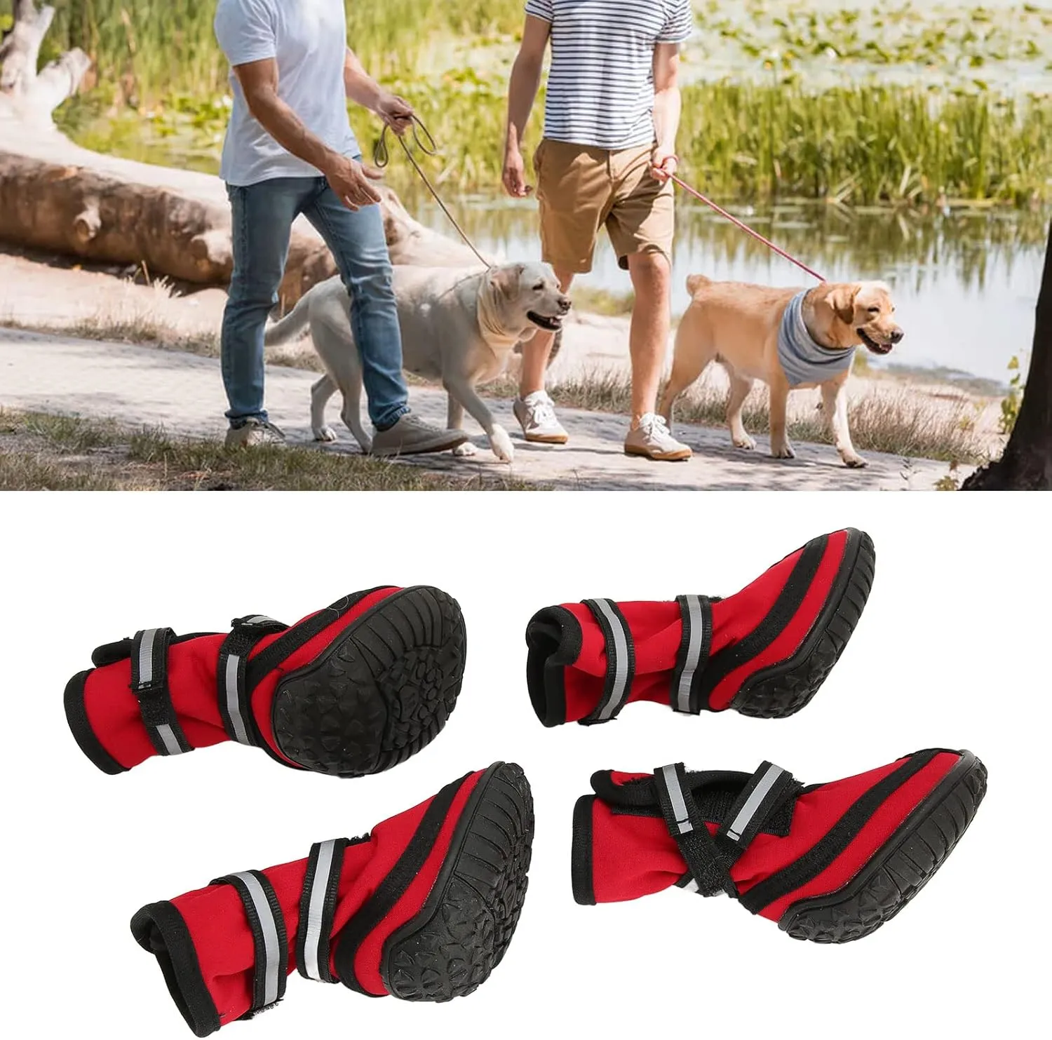 Dog Shoes, Water Anti Slip Dog Boots Protector with Reflective Strips for Rainy Day Winter Outdoor Hiking Traveling(XXL)