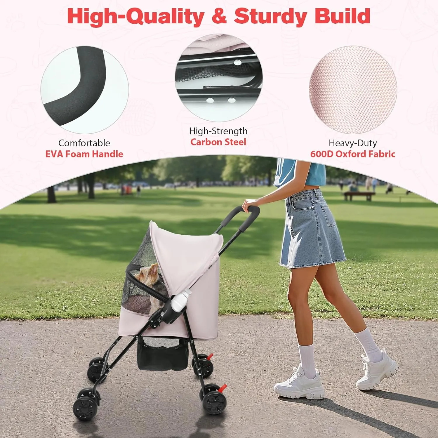 Dog Stroller for Small Dogs and Cats  Lightweight Foldable Pet Stroller with 4-Wheel Suspension, Portable Design for Travel, Indoor & Outdoor Use, Holds Pets up to 23 lbs