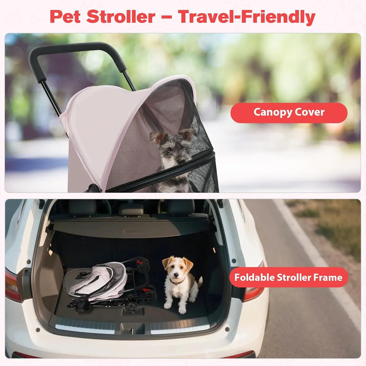 Dog Stroller for Small Dogs and Cats  Lightweight Foldable Pet Stroller with 4-Wheel Suspension, Portable Design for Travel, Indoor & Outdoor Use, Holds Pets up to 23 lbs