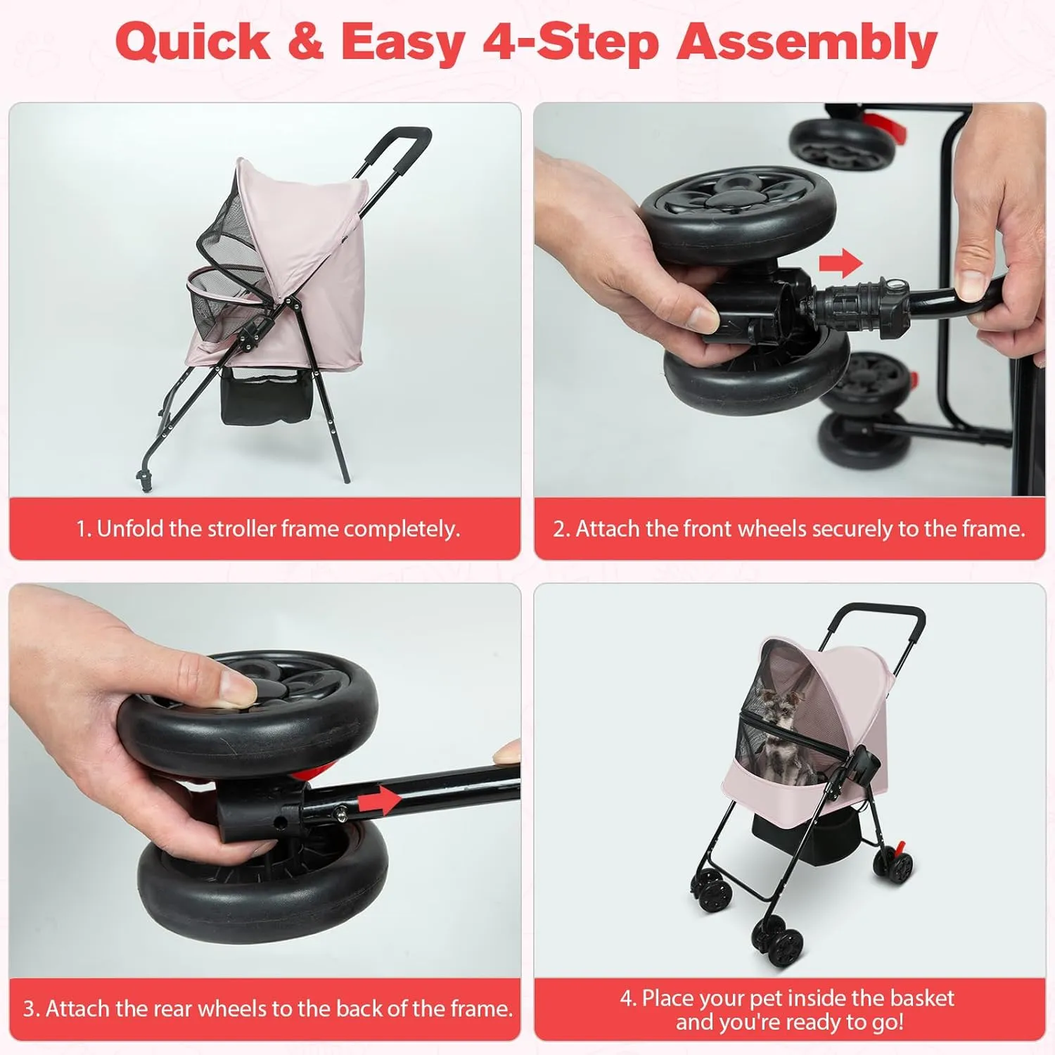 Dog Stroller for Small Dogs and Cats  Lightweight Foldable Pet Stroller with 4-Wheel Suspension, Portable Design for Travel, Indoor & Outdoor Use, Holds Pets up to 23 lbs