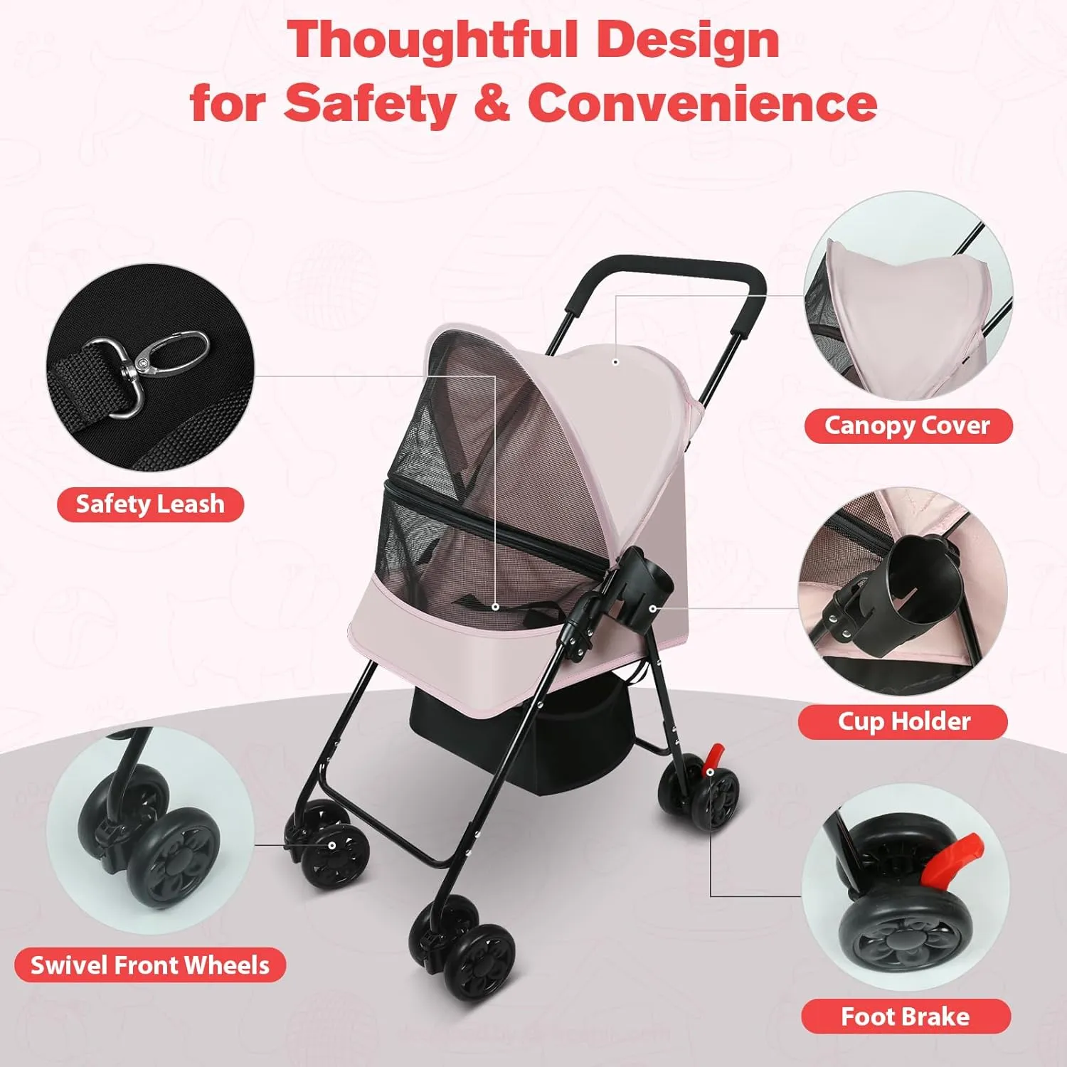 Dog Stroller for Small Dogs and Cats  Lightweight Foldable Pet Stroller with 4-Wheel Suspension, Portable Design for Travel, Indoor & Outdoor Use, Holds Pets up to 23 lbs