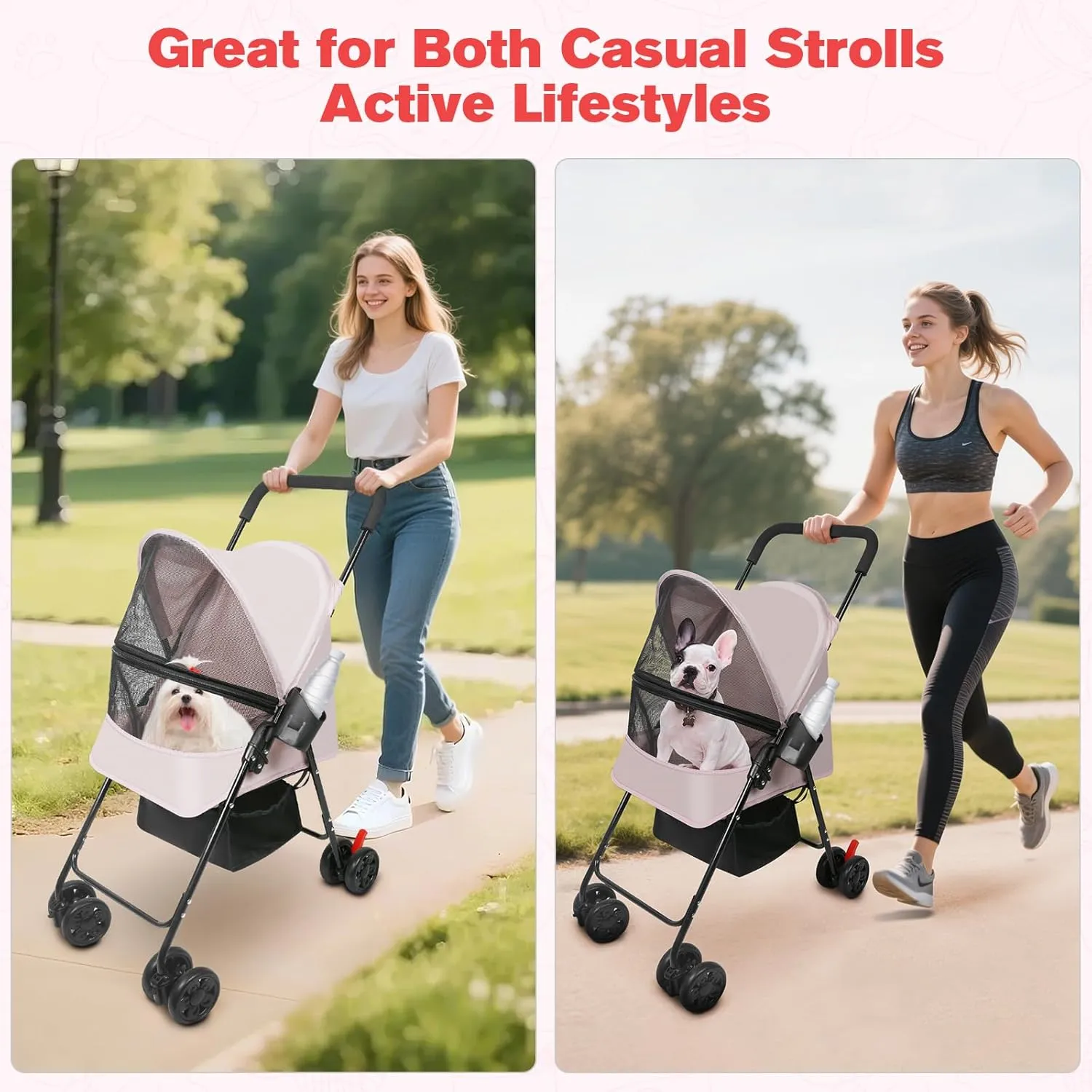 Dog Stroller for Small Dogs and Cats  Lightweight Foldable Pet Stroller with 4-Wheel Suspension, Portable Design for Travel, Indoor & Outdoor Use, Holds Pets up to 23 lbs