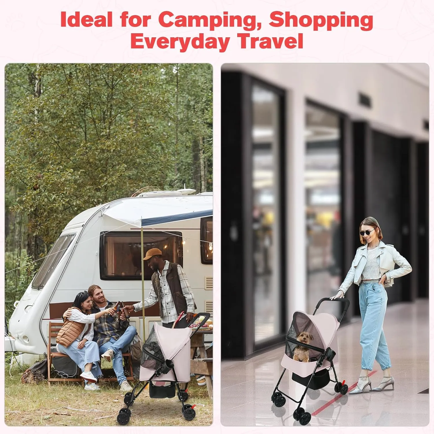 Dog Stroller for Small Dogs and Cats  Lightweight Foldable Pet Stroller with 4-Wheel Suspension, Portable Design for Travel, Indoor & Outdoor Use, Holds Pets up to 23 lbs