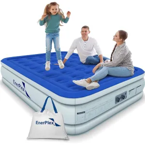 EnerPlex King 16 Inch Air Mattress with Built-in Pump, Blue - Portable