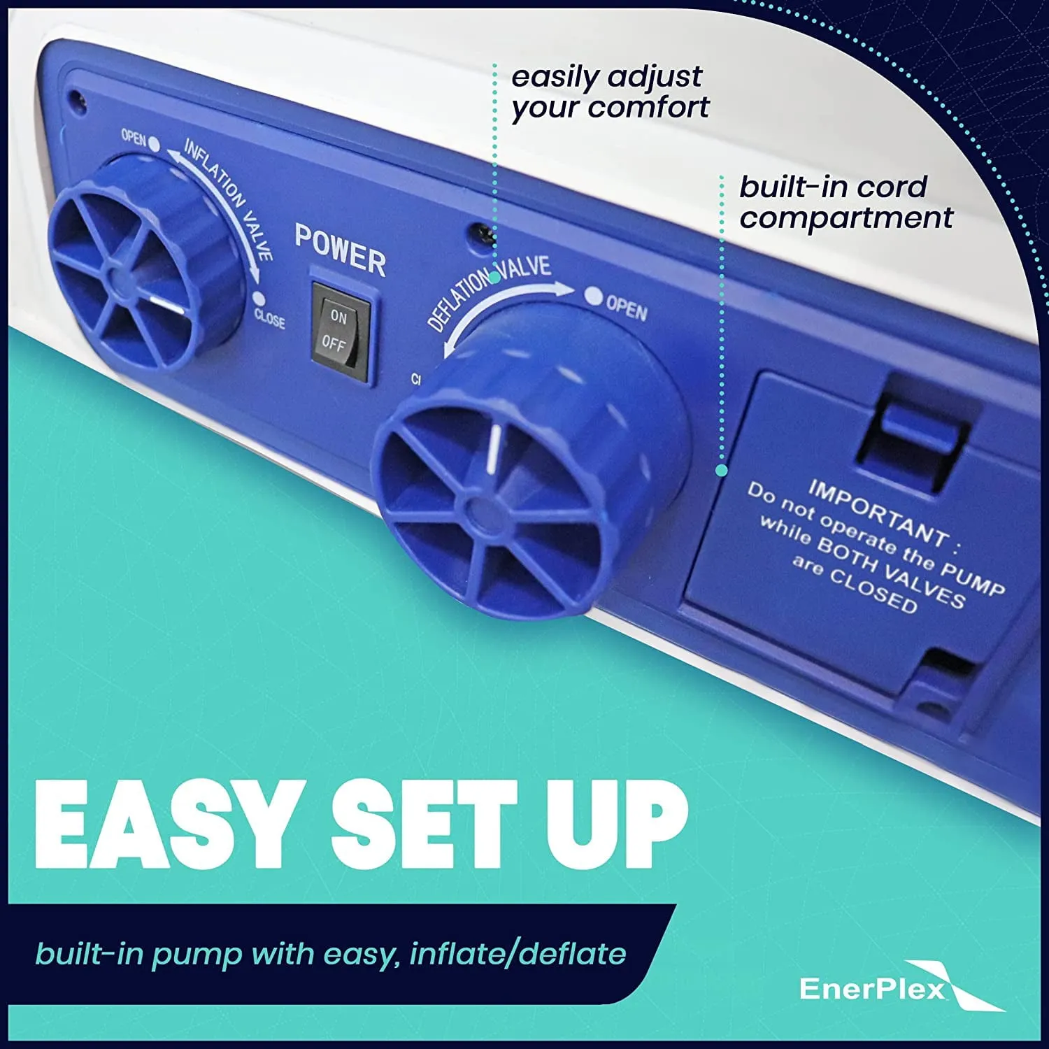 EnerPlex King 16 Inch Air Mattress with Built-in Pump, Blue - Portable