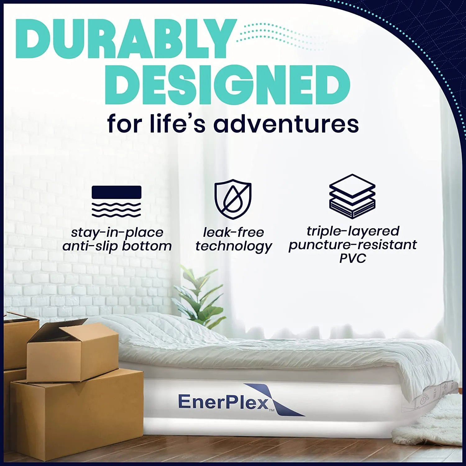EnerPlex King 16 Inch Air Mattress with Built-in Pump, Blue - Portable