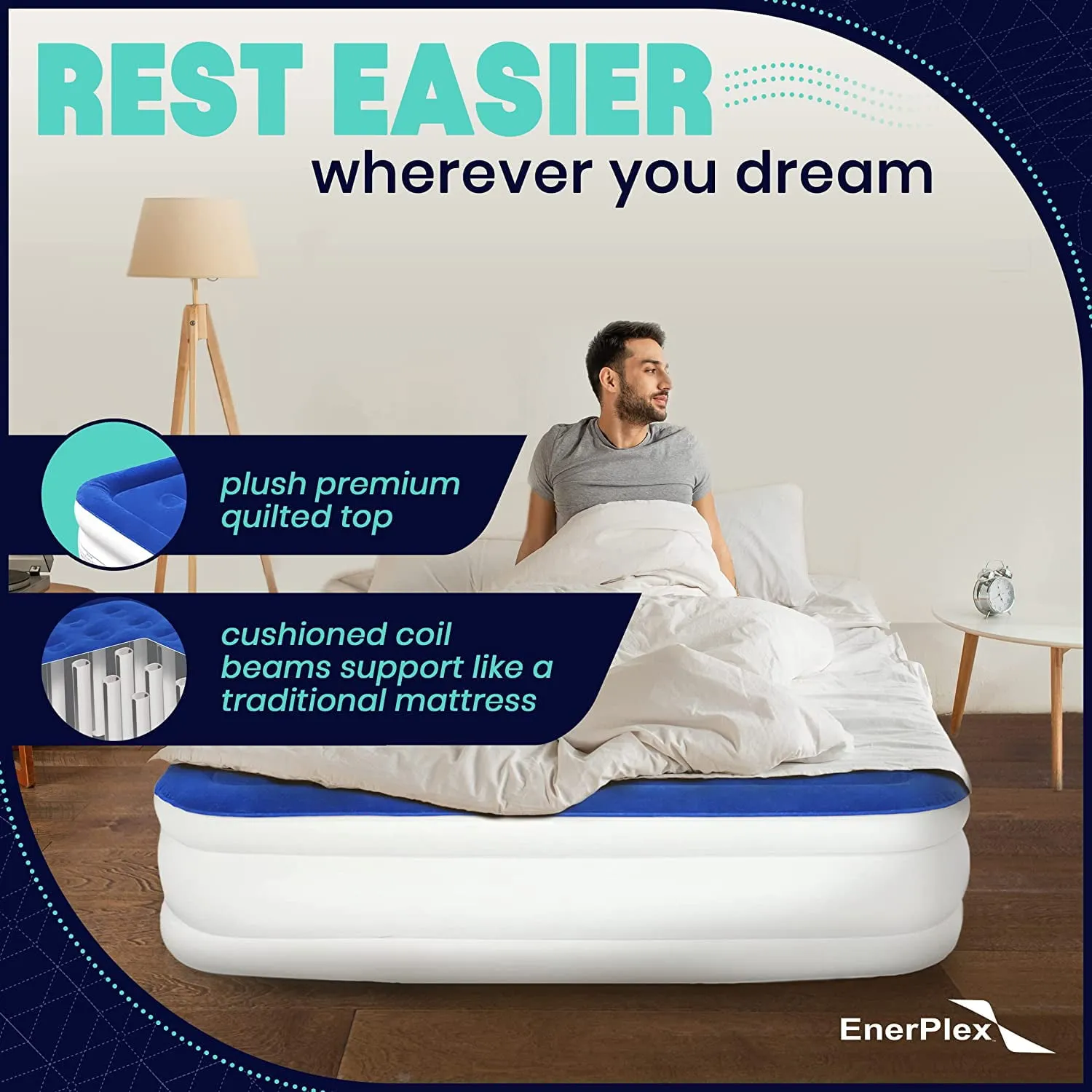 EnerPlex King 16 Inch Air Mattress with Built-in Pump, Blue - Portable