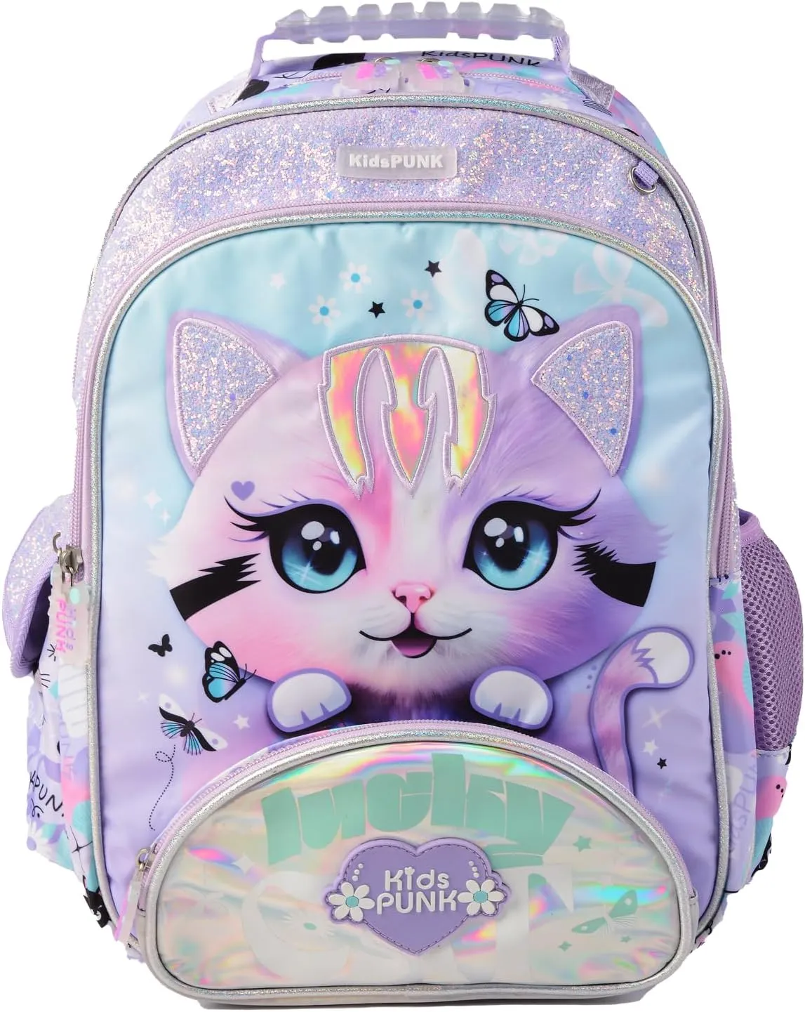 Girls Backpack Cute Cat Backpack for Girls Kids Kawaii for Preschool ElementaryKindergarten,Light Purple Color.Large Capacity.16 Inch