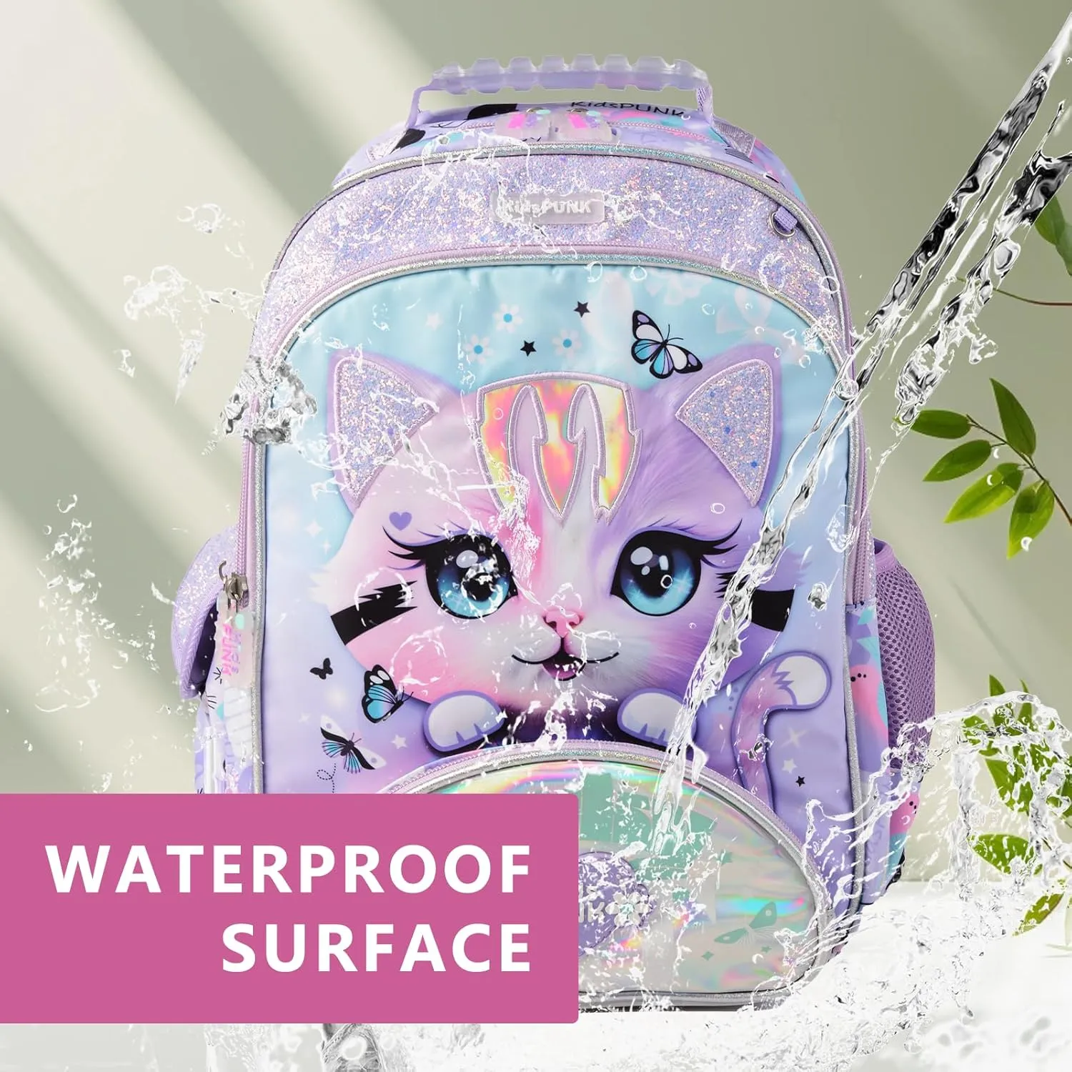 Girls Backpack Cute Cat Backpack for Girls Kids Kawaii for Preschool ElementaryKindergarten,Light Purple Color.Large Capacity.16 Inch