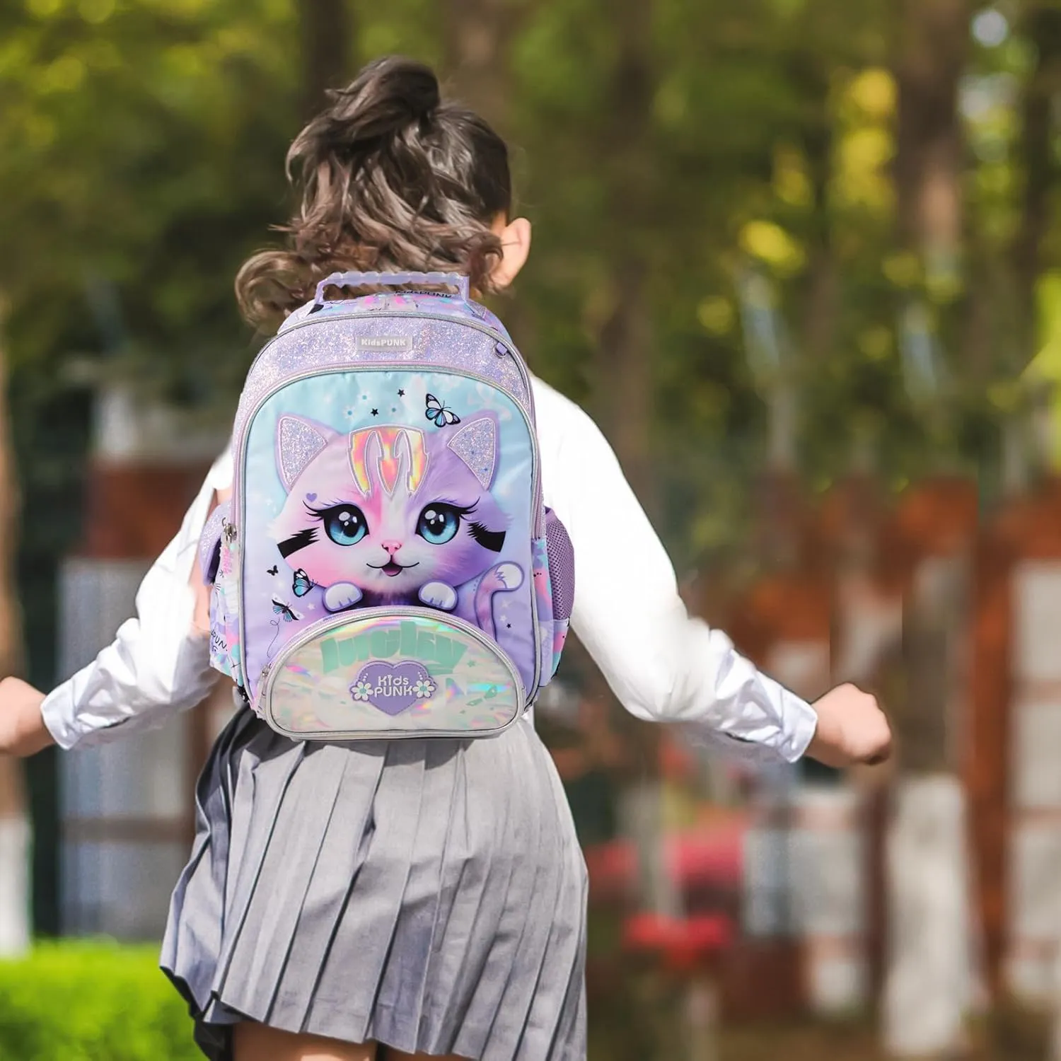 Girls Backpack Cute Cat Backpack for Girls Kids Kawaii for Preschool ElementaryKindergarten,Light Purple Color.Large Capacity.16 Inch