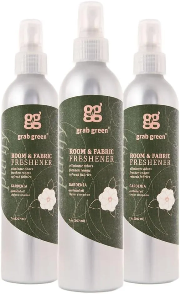 Grab Green Room and Fabric Freshener, 7 Ounce (Pack of 3), Gardenia Scent, Plant and Mineral Based, Eliminates Odors, Freshens Rooms, Refreshes Fabric