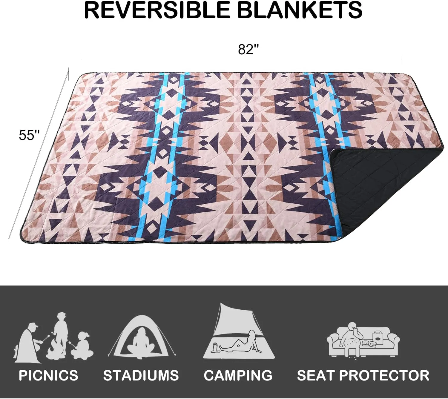 HORIMOTE HOME Outdoor Waterproof Camping Blanket, Extra Thick Flannel Fleece Warm for Cold Weather, Windproof Aztec Blankets Foldable for Stadium Picnic Dog Pet Car(Dakota)
