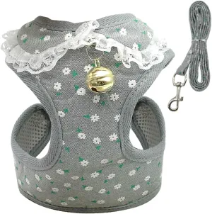 Lace Dog Harness and Leash Set Soft Mesh Pet Puppy Cat Vest Lead for Small Medium Dogs Cats Chihuahua Yorkies Pink S-XL Gray XL