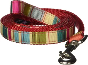Medium Red/Multi Stripe Dog Leash: 3/4" Wide, 6ft Length - Made in USA.