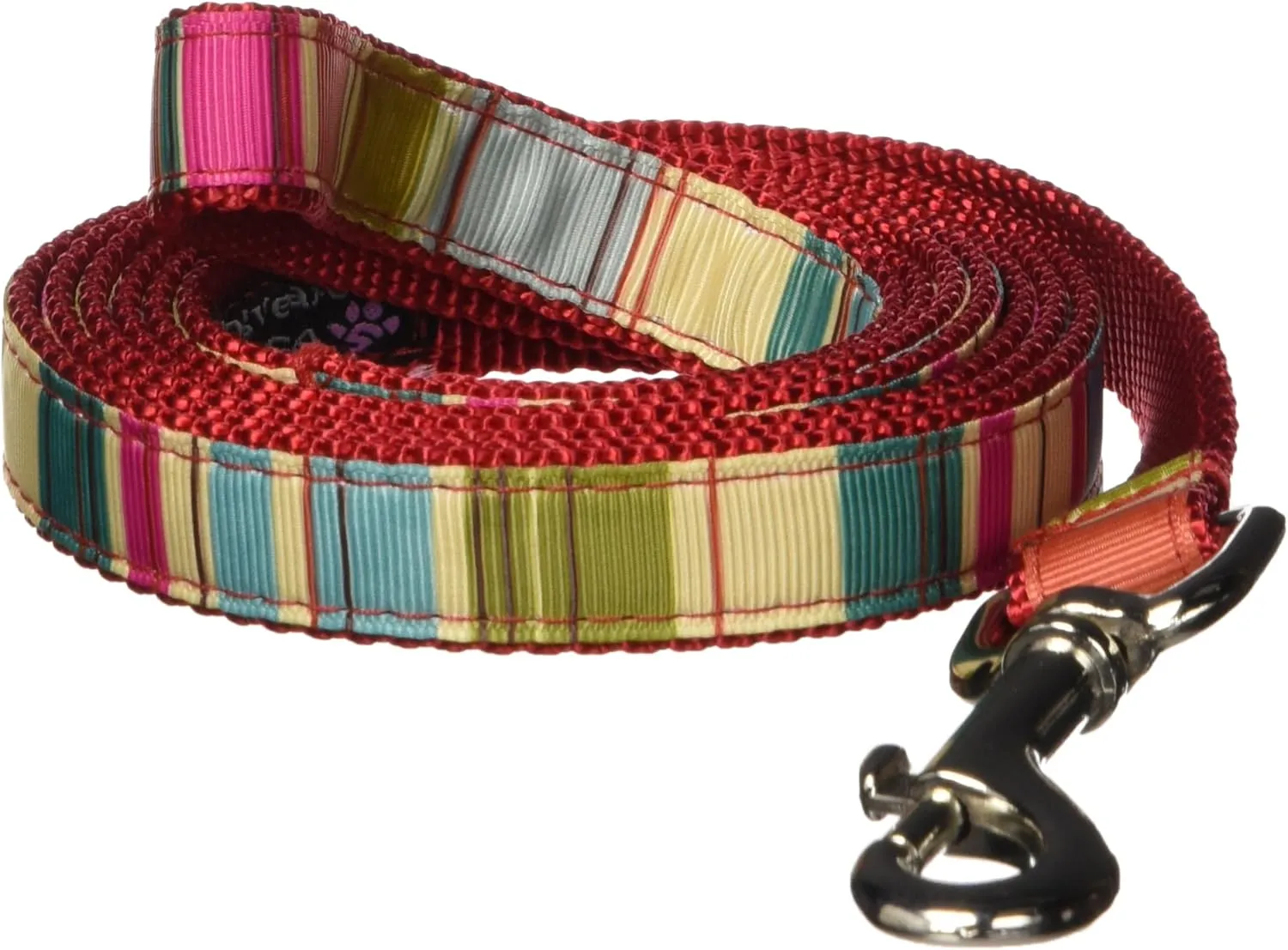 Medium Red/Multi Stripe Dog Leash: 3/4" Wide, 6ft Length - Made in USA.