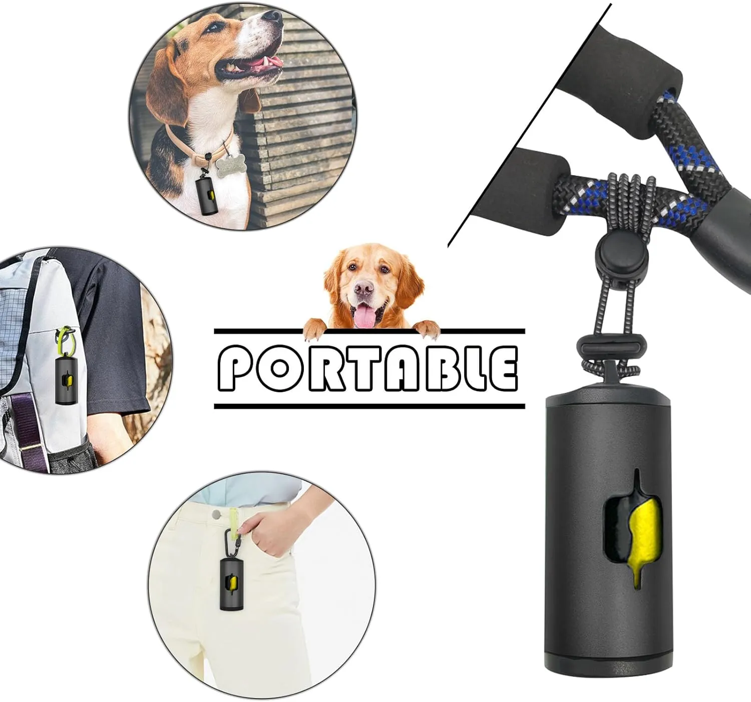 Metal Dog Poop Bag Holder 2-Pack w/Leash Clip|Durable Scratch-Resistant Aluminum|30 Bags 6 AccessoriesBlack