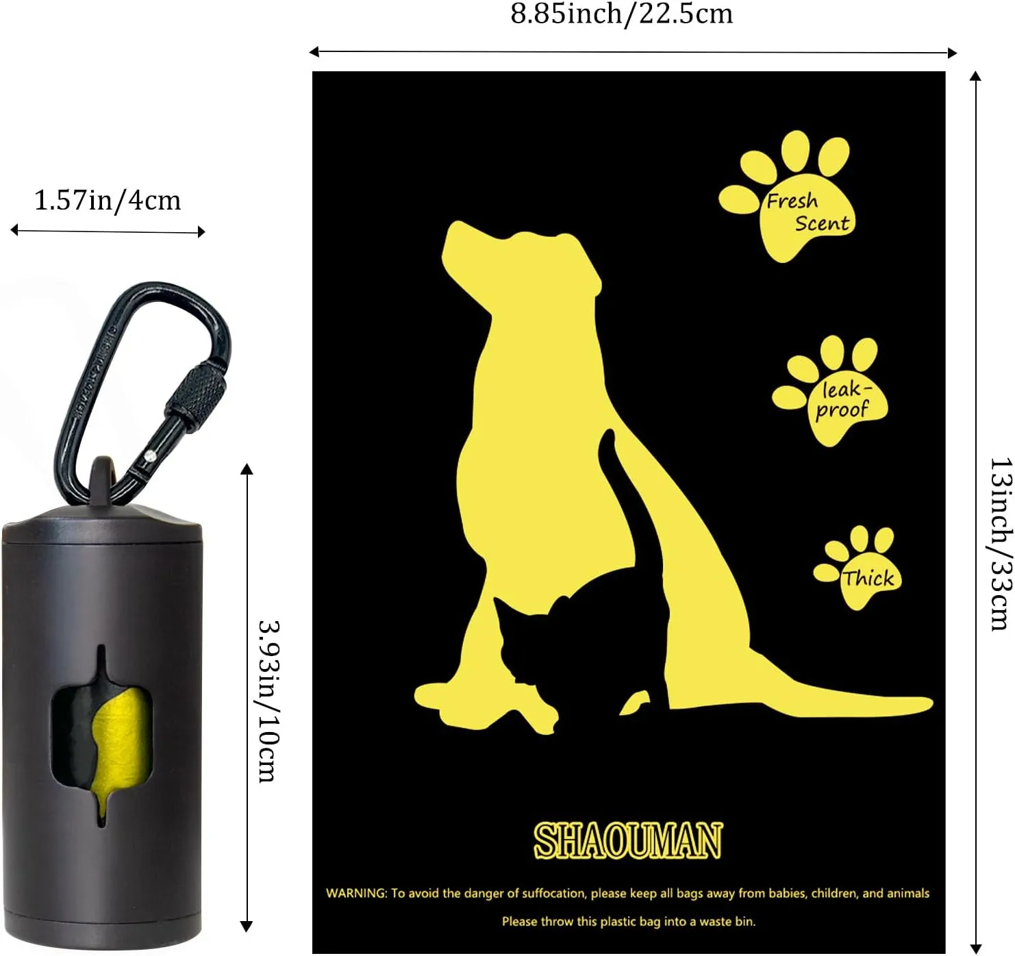 Metal Dog Poop Bag Holder 2-Pack w/Leash Clip|Durable Scratch-Resistant Aluminum|30 Bags 6 AccessoriesBlack