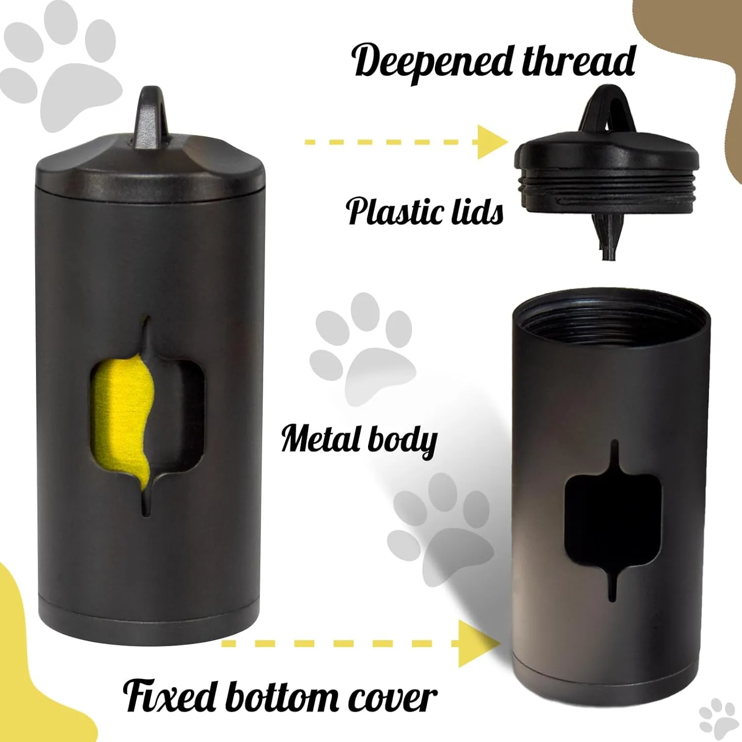 Metal Dog Poop Bag Holder 2-Pack w/Leash Clip|Durable Scratch-Resistant Aluminum|30 Bags 6 AccessoriesBlack