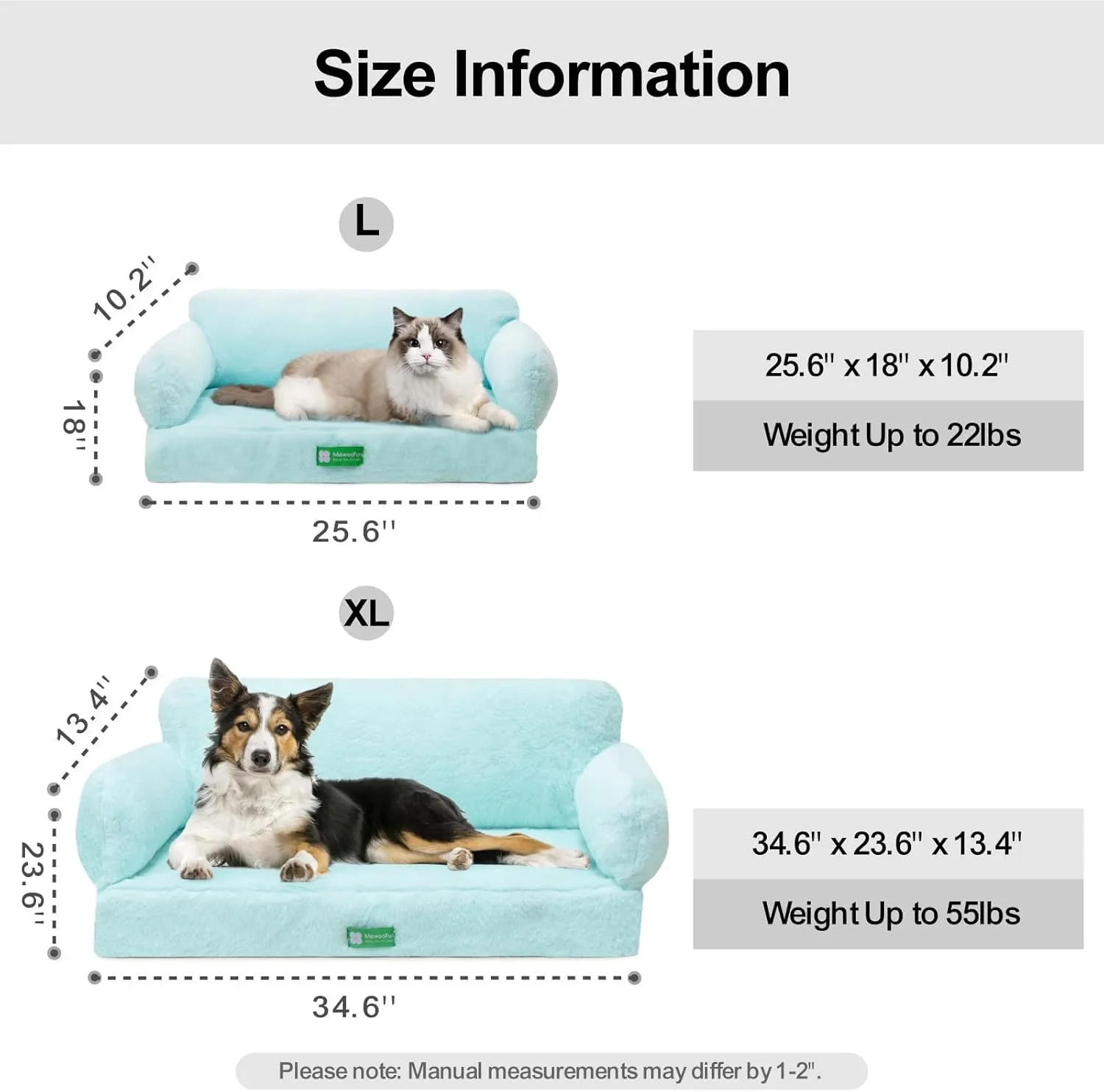 MEWOOFUN 34.6" Orthopedic Dog Bed Sofa for Small Medium Dogs, Egg- Foam Dog Couch with Removable Washable Cover and Non-Slip Bottom (Large, Blue)