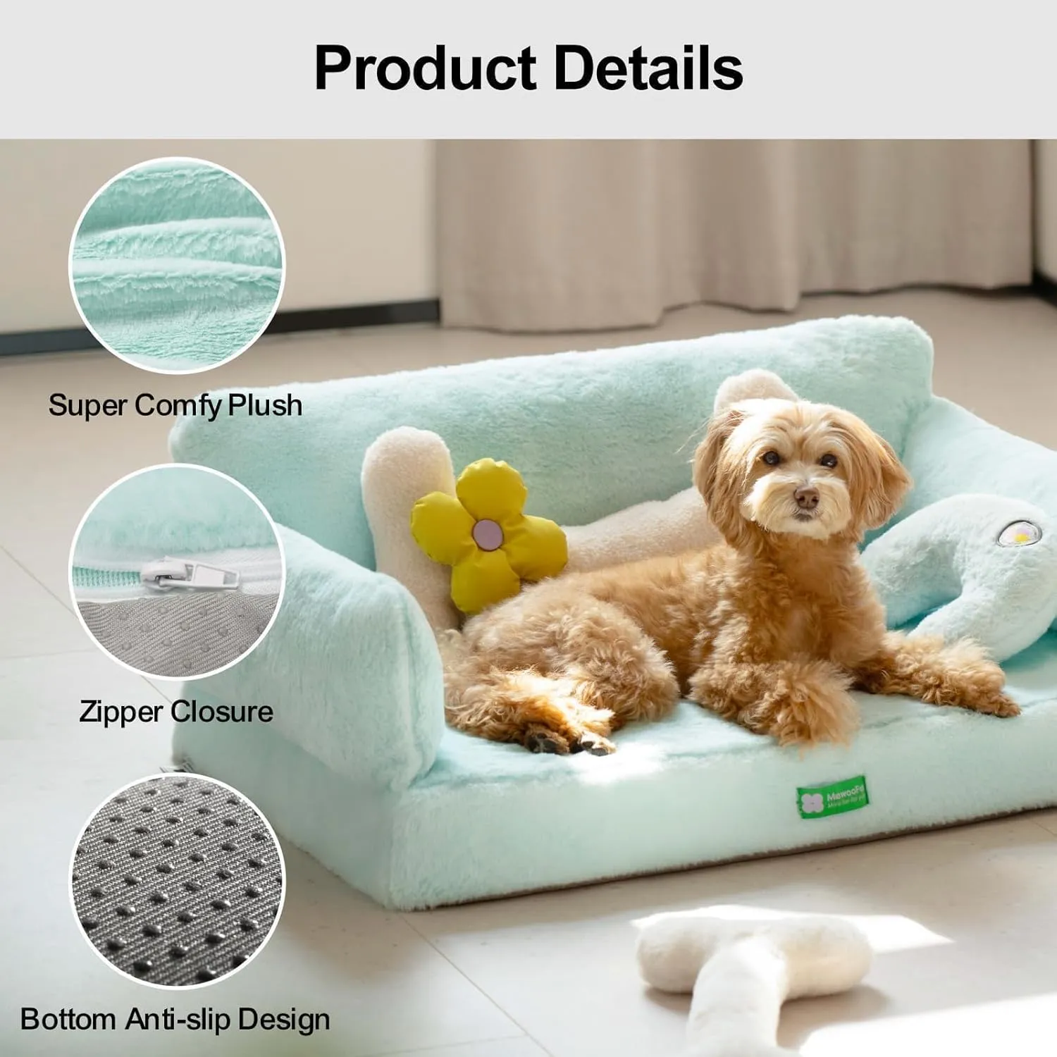 MEWOOFUN 34.6" Orthopedic Dog Bed Sofa for Small Medium Dogs, Egg- Foam Dog Couch with Removable Washable Cover and Non-Slip Bottom (Large, Blue)