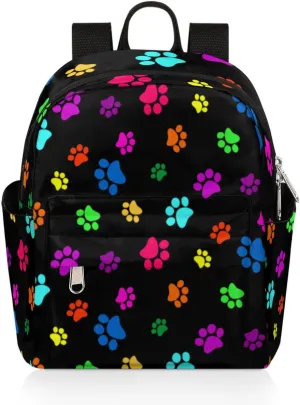 Mini Backpack Purse for Women Girls, Colorful Dog Cat Paw Print Small Backpack Paw Print Lightweight Casual Travel Bag Daypack for Teens Kids School Adult