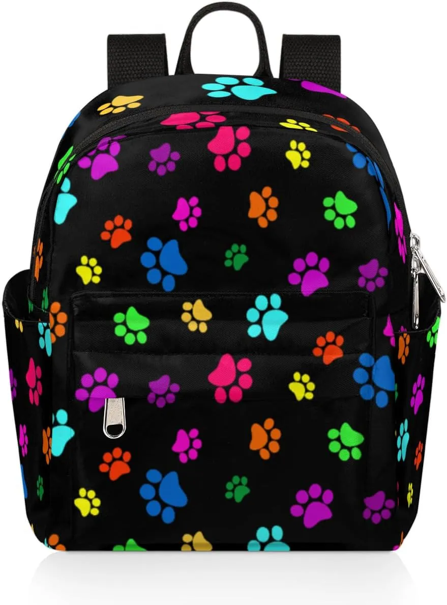 Mini Backpack Purse for Women Girls, Colorful Dog Cat Paw Print Small Backpack Paw Print Lightweight Casual Travel Bag Daypack for Teens Kids School Adult