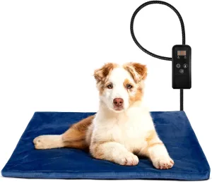Niubya Pet Heating Pad for Dogs and Cats, Adjustable Temperature and Waterproof Pet Heated Mat with Timer, Electric Heating Pet Bed with Chew Resistant Cord and Soft Washable Cover