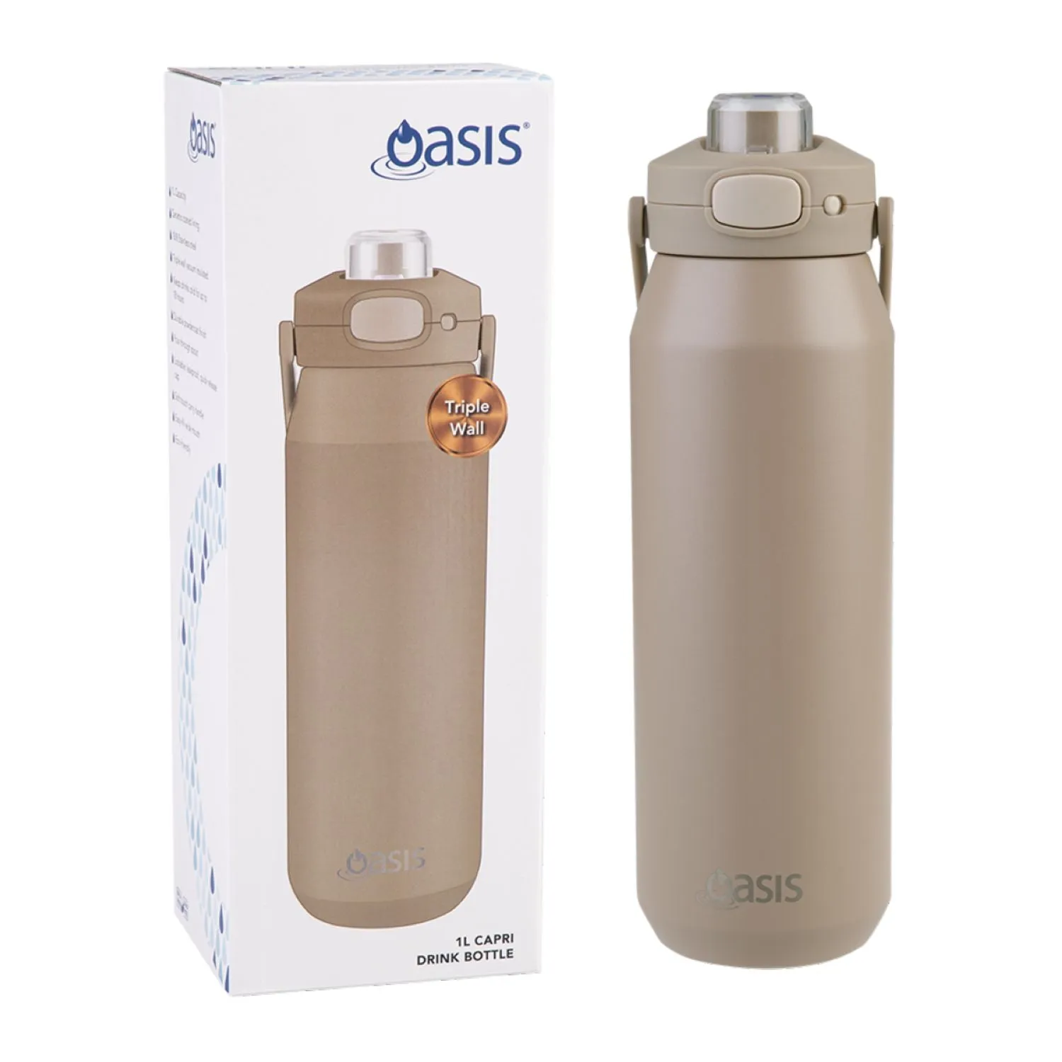 Oasis Ceramic Stainless Steel Triple Wall Capri Quick Release Drink Bottle 1L
