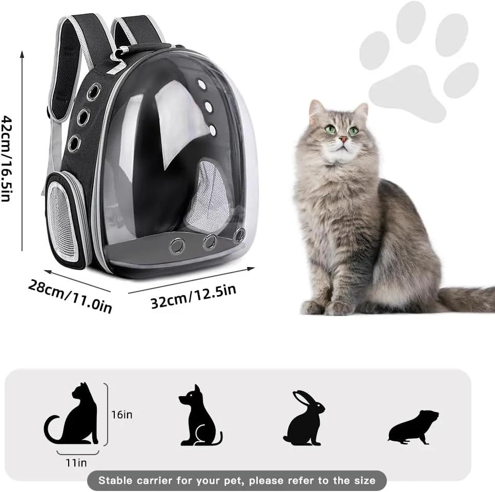 Pet Backpack Carrier,Bubble Backpack Cat Carrier,Pets and Small Dogs,Space Capsule Pet Carrier for Traveling, Walking, Hiking and Outdoor Activities (Black)
