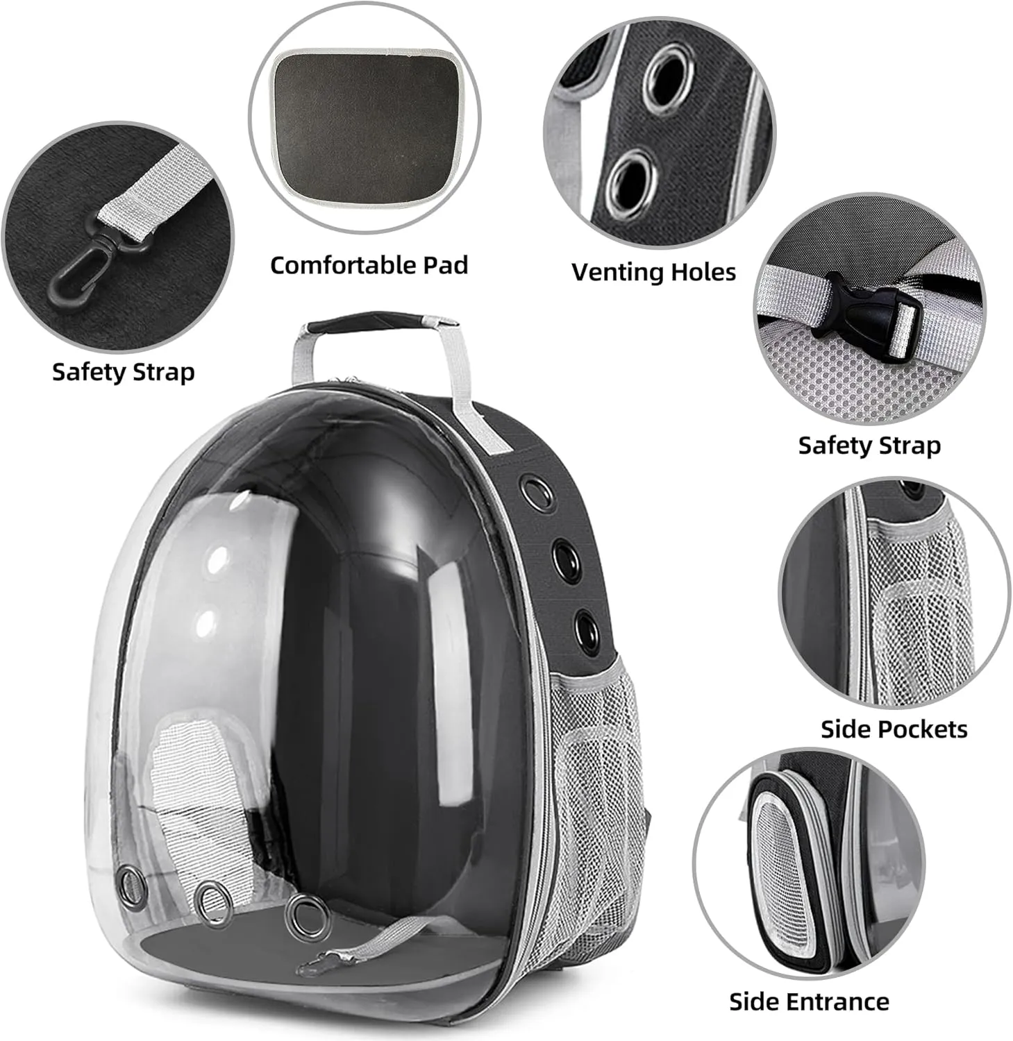 Pet Backpack Carrier,Bubble Backpack Cat Carrier,Pets and Small Dogs,Space Capsule Pet Carrier for Traveling, Walking, Hiking and Outdoor Activities (Black)