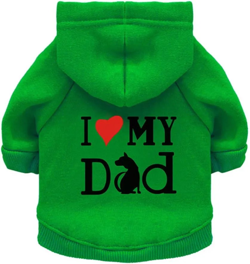 Pet Clothes, Dog Hoodies Shirt I Love My Dad Puppy Sweatshirt for Small Dog Cat (L, Green)