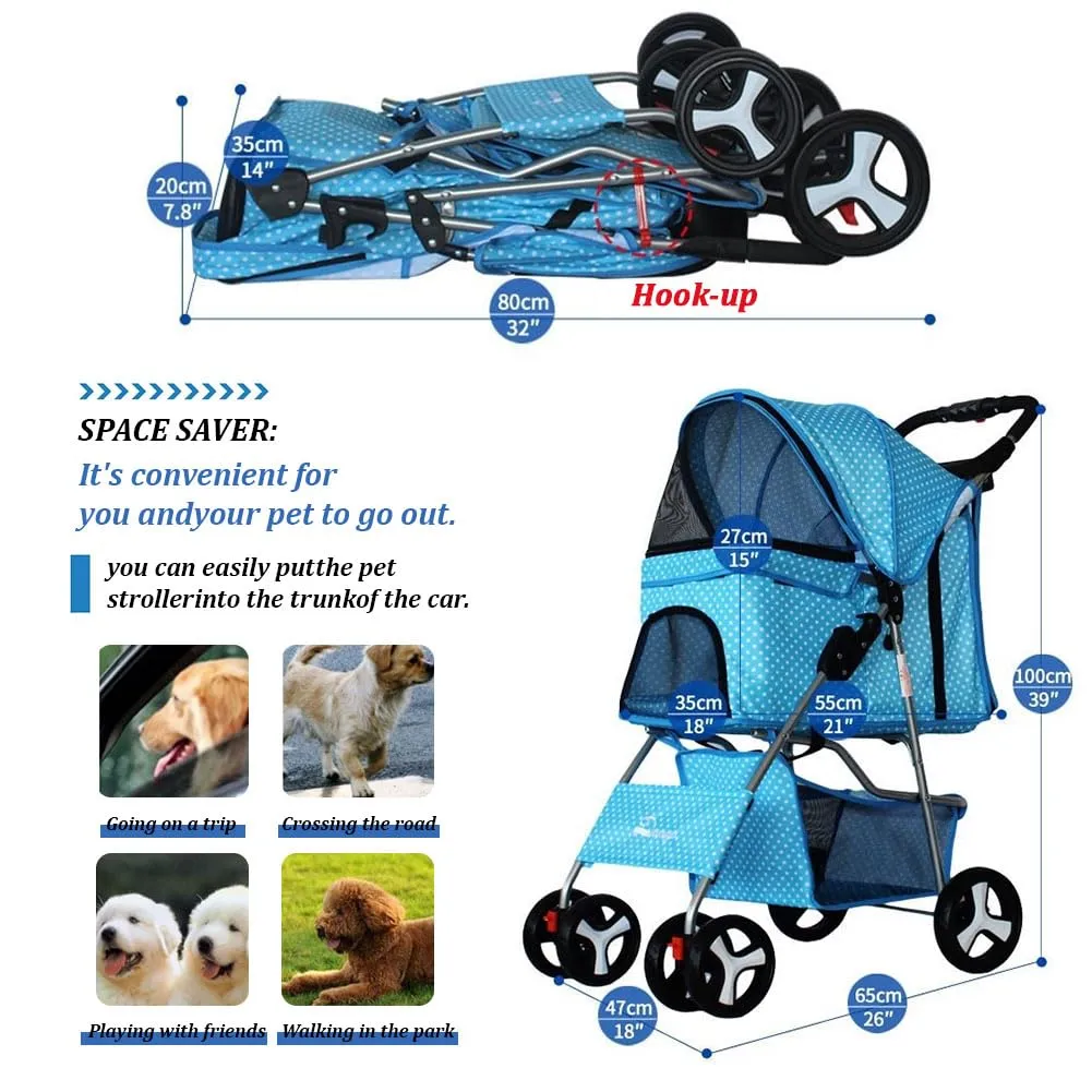 Pet Stroller 4 Wheels, Multifunction Dog Cat Jogger Stroller, Folding Lightweight Travel Stroller with Detachable Carrier &Cup Holder Suit for Small/Medium Dogs and Cats, Pink, 4 Wheels/Pink